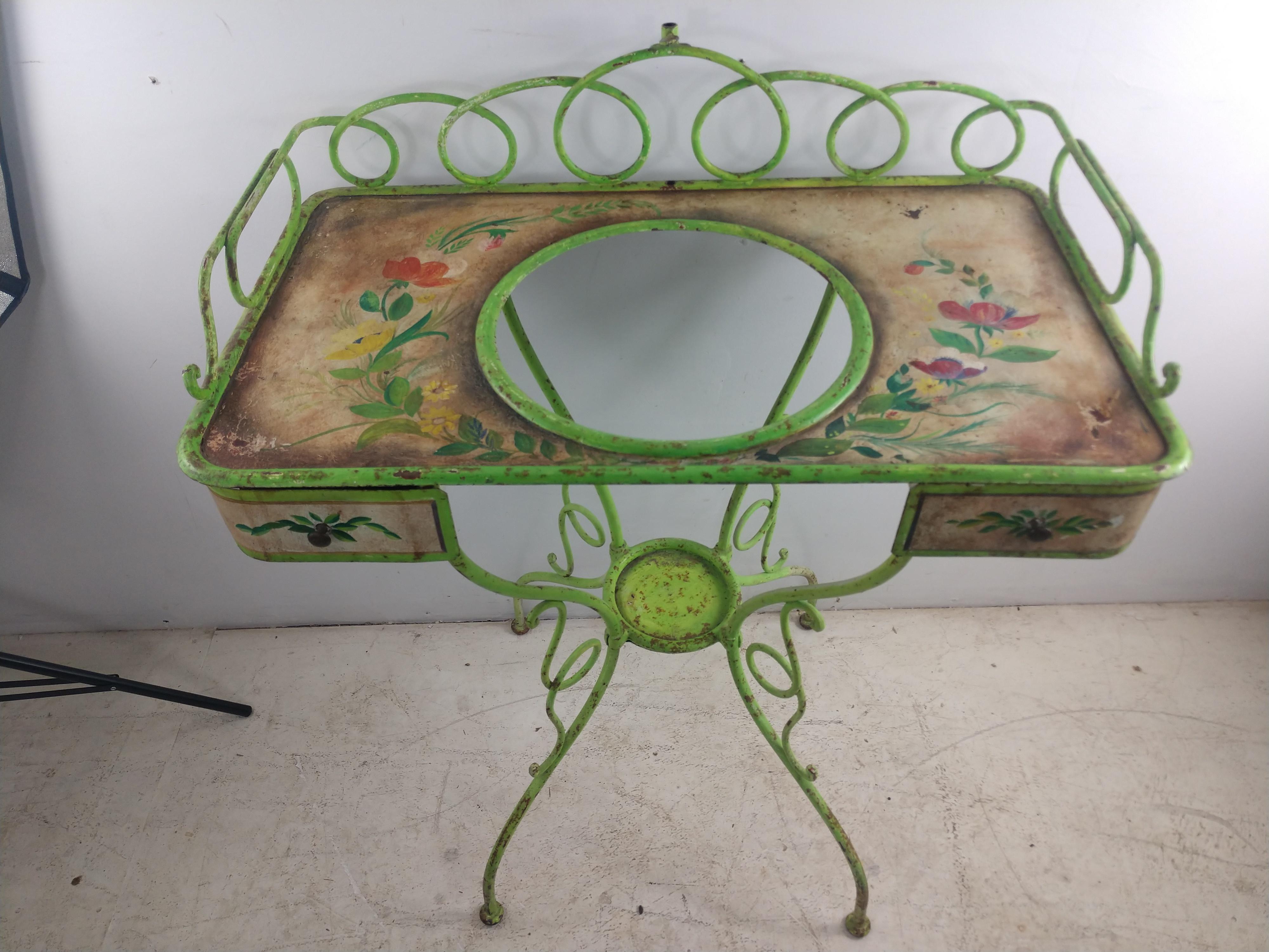Late 19th Century Hand Painted Tole French Washstand with Basin For Sale 5