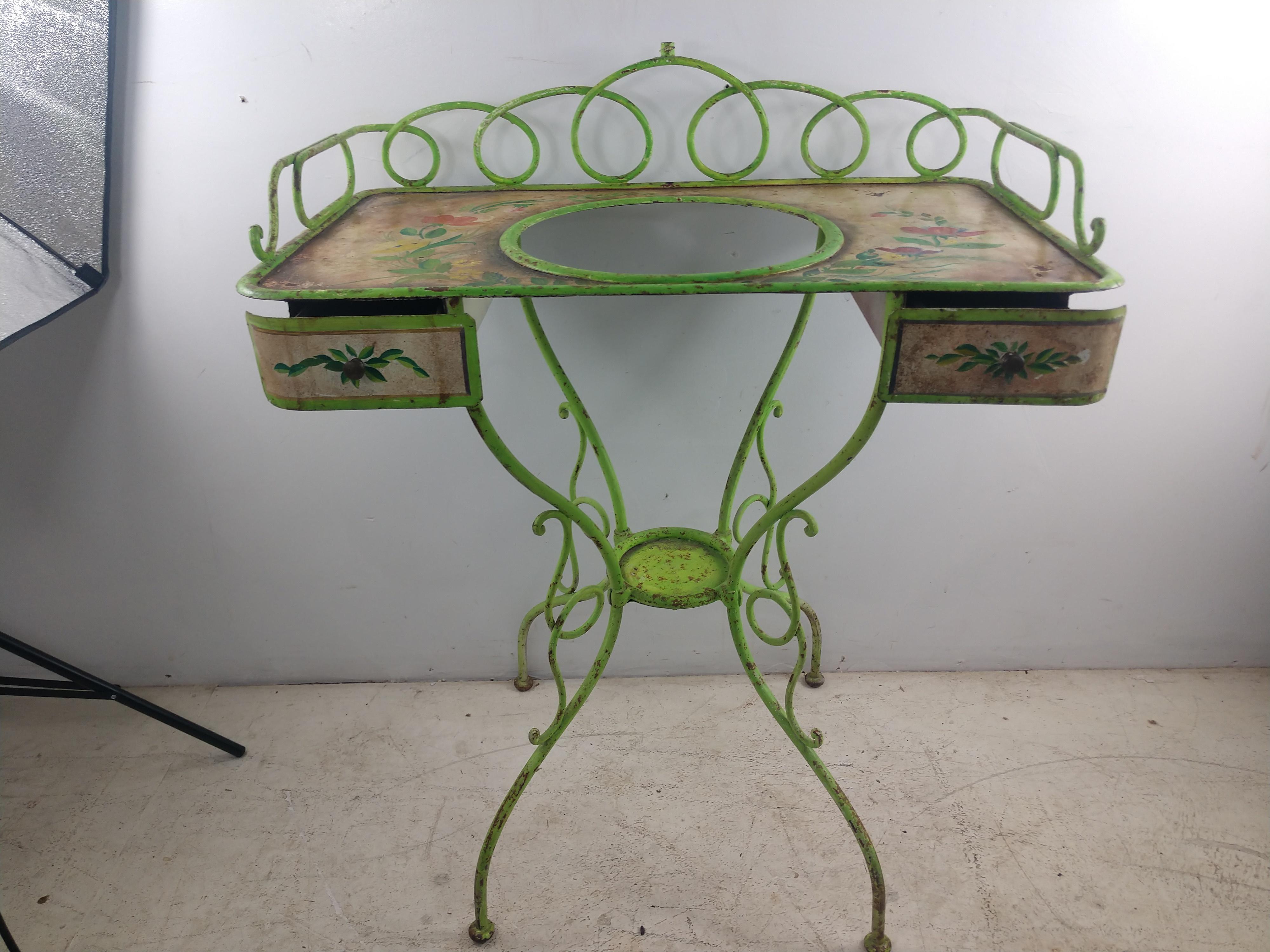 Late 19th Century Hand Painted Tole French Washstand with Basin For Sale 2