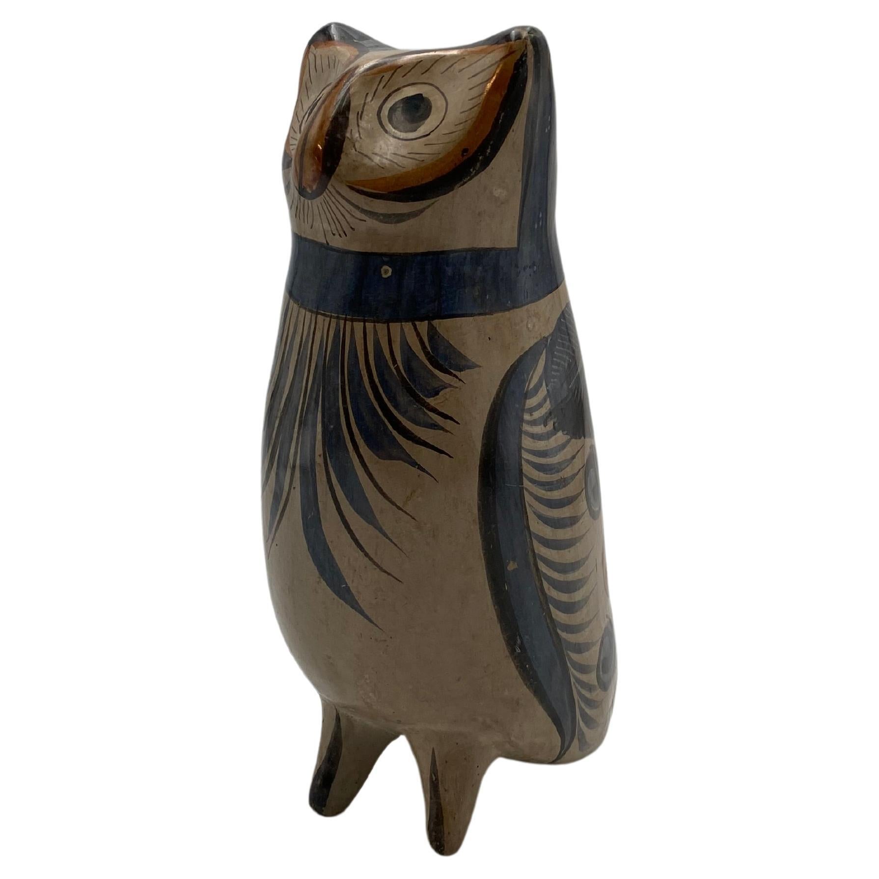 Hand Painted Tonala Pottery Owl, Mexico 1960s  For Sale