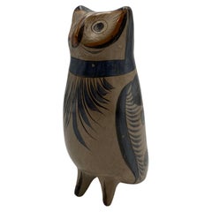 Hand Painted Tonala Pottery Owl, Mexico 1960s 