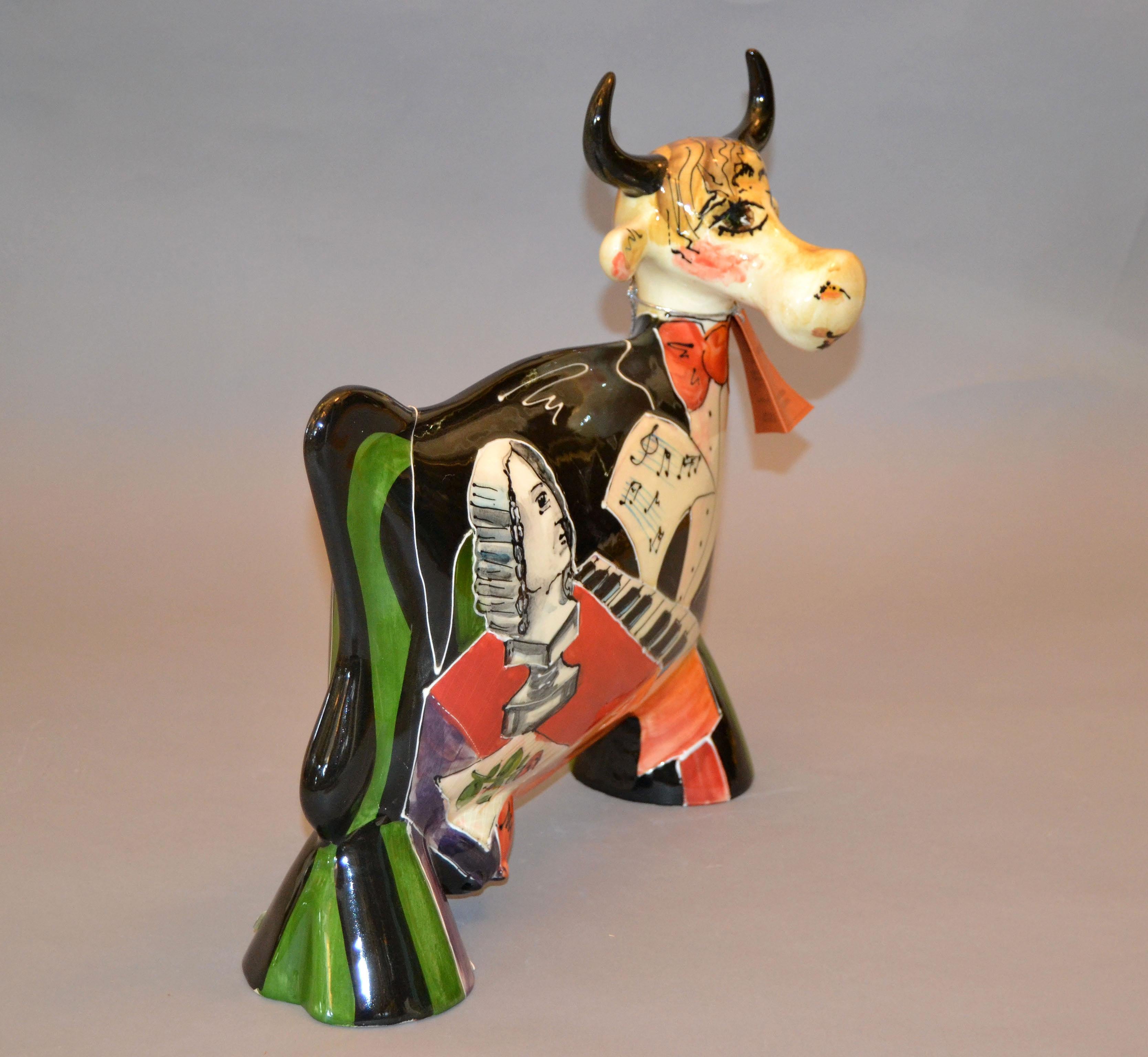 American Hand Painted Turov Art Ceramic Cow Figurine, Decorative Collectibles, Russia