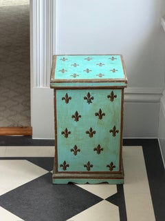 Hand-Painted Turquoise Fleur-de-Lis Decorative Wooden Box