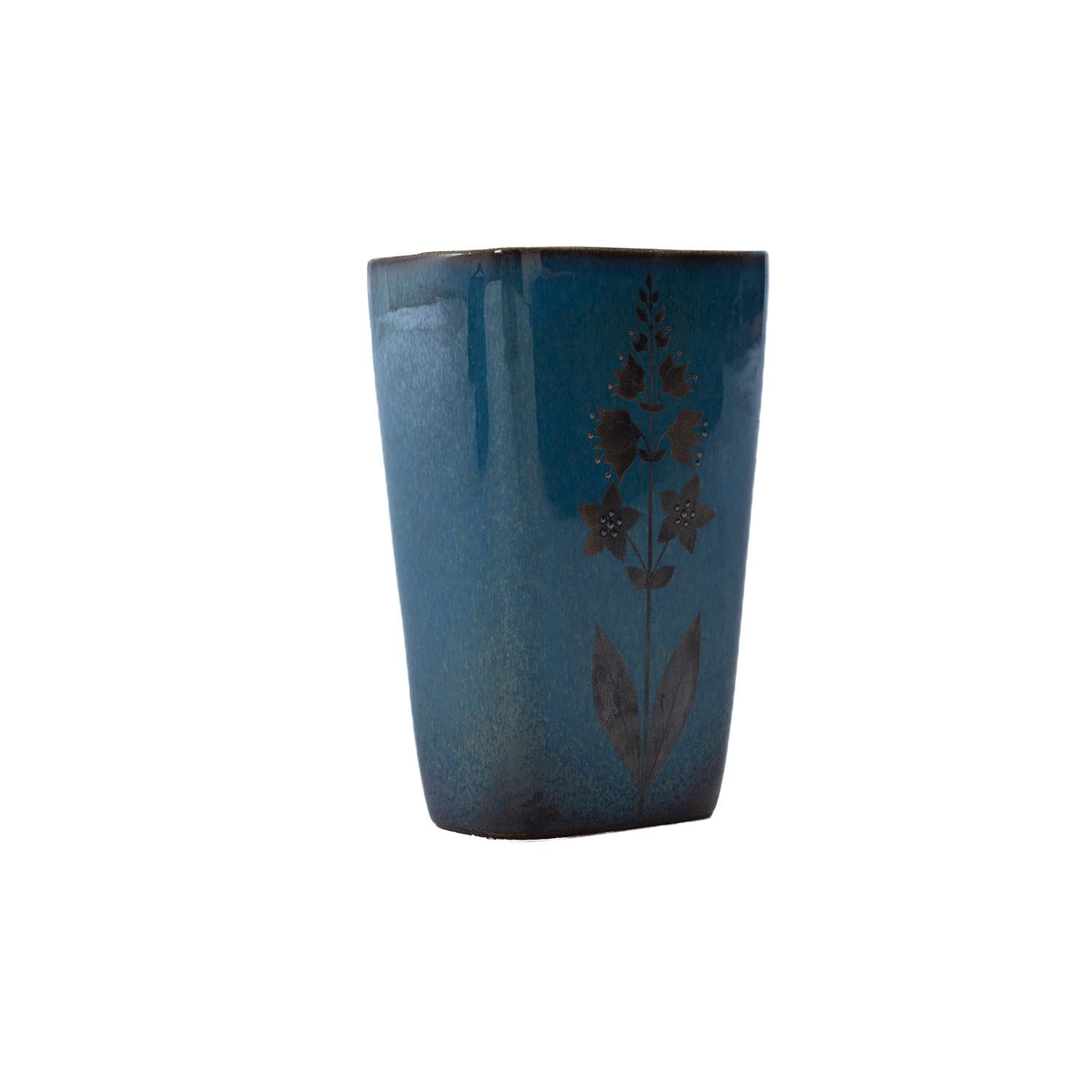 Glazed Hand Painted Vase with Lily of the Valley Motif
