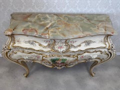 Hand-Painted Venetian Rococo Style Commode with Onyx Top