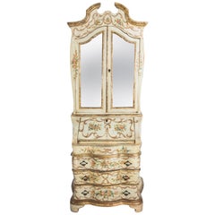 Antique Rococo Style Venetian Secretary Cabinet with Gilt and Floral Motif