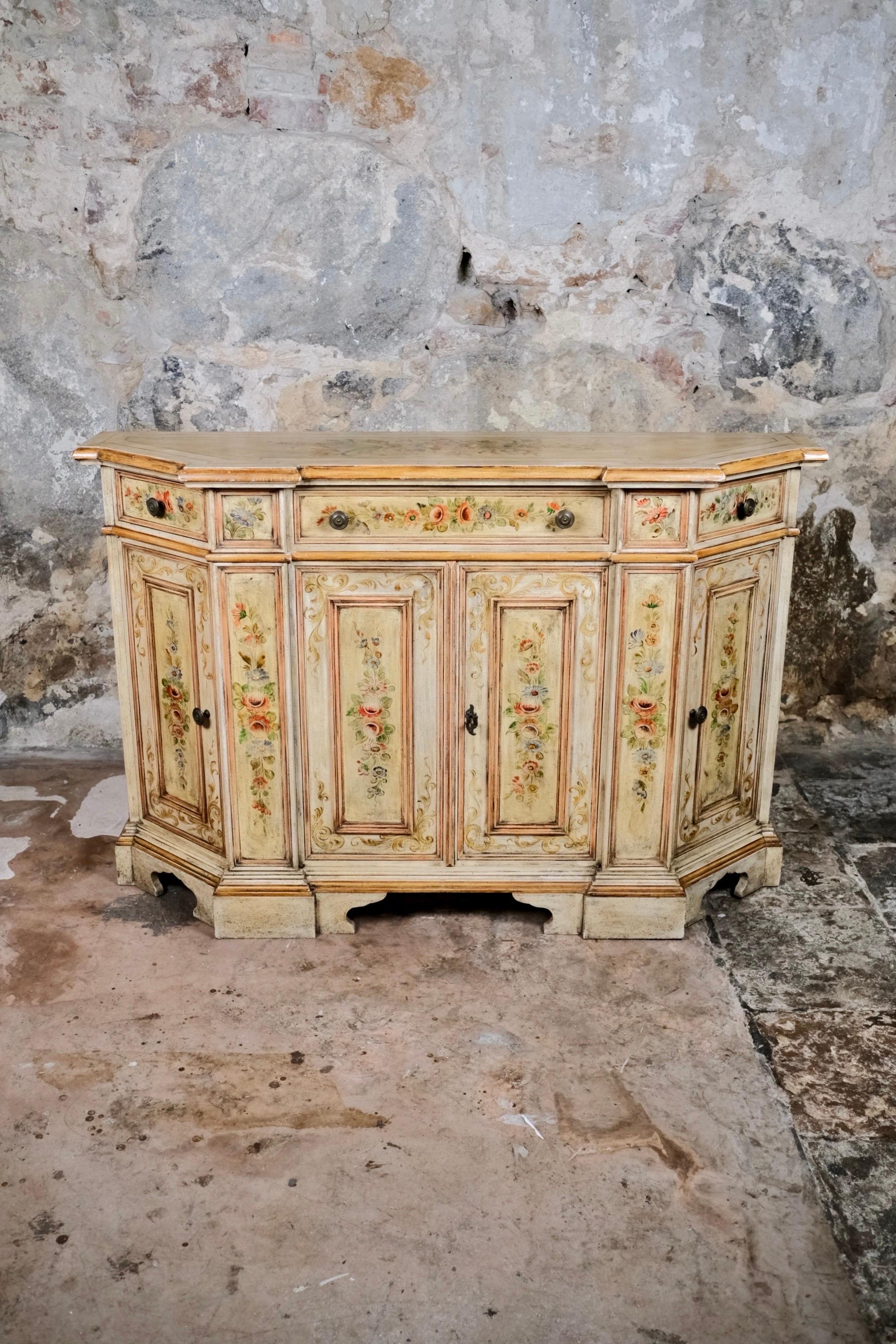 Hand-painted Venetian style sideboard or console, Italy, 1950s In Good Condition For Sale In Lyon, FR