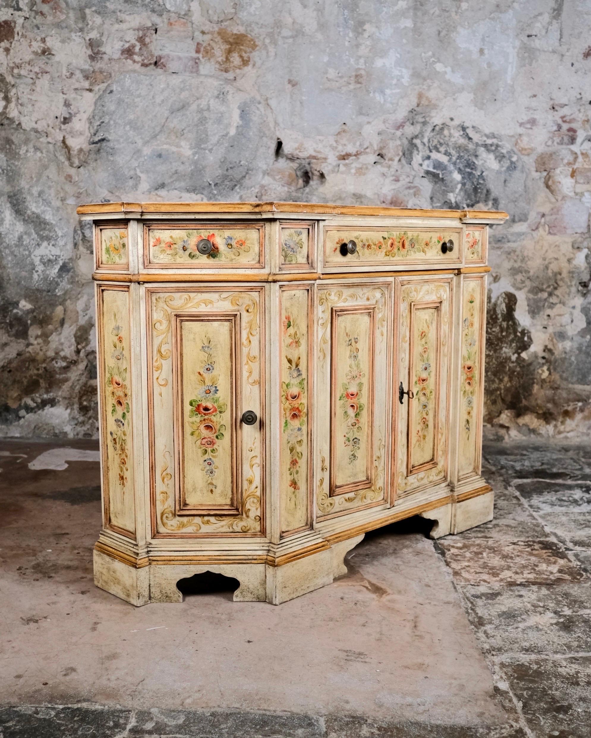 20th Century Hand-painted Venetian style sideboard or console, Italy, 1950s For Sale