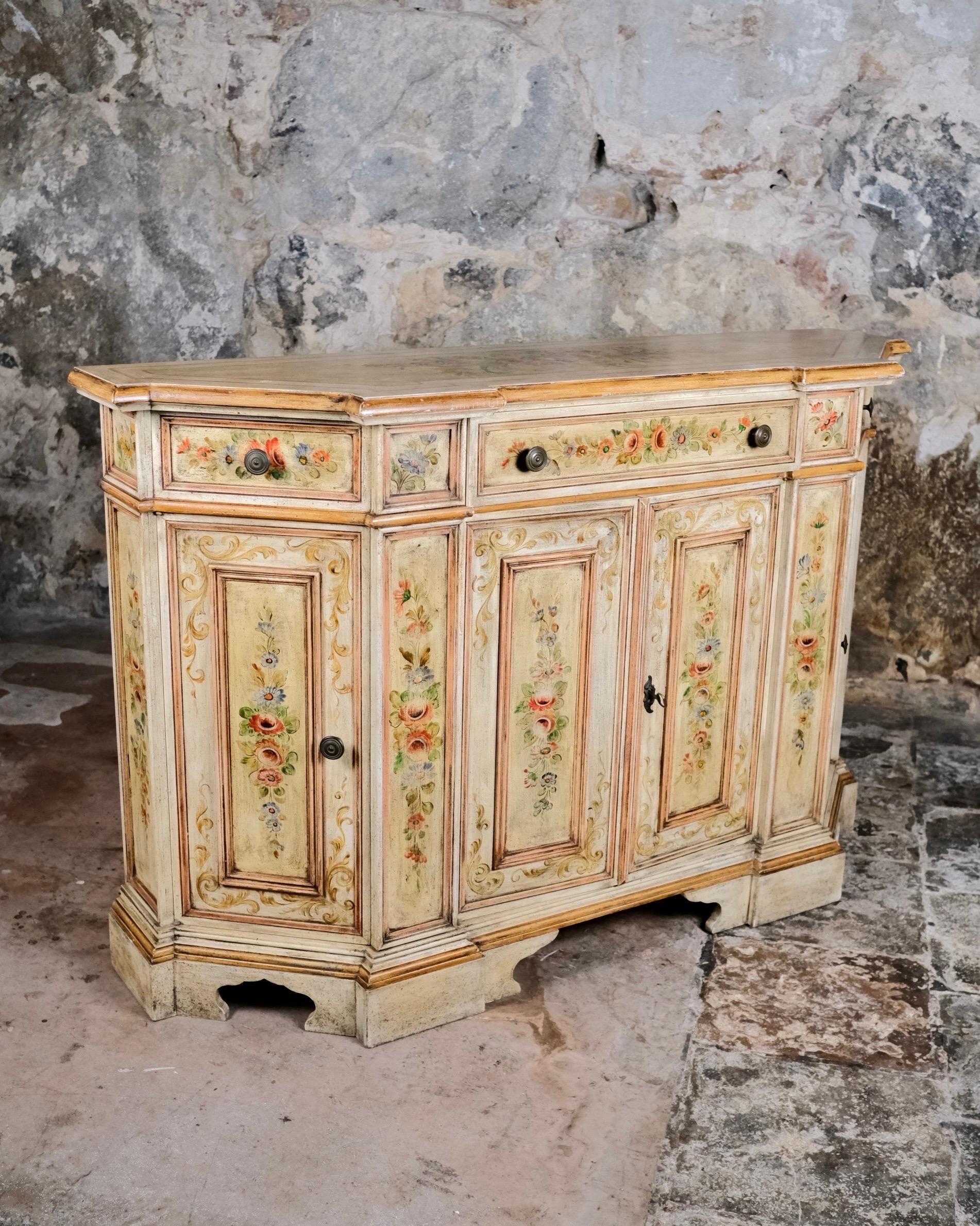Wood Hand-painted Venetian style sideboard or console, Italy, 1950s For Sale