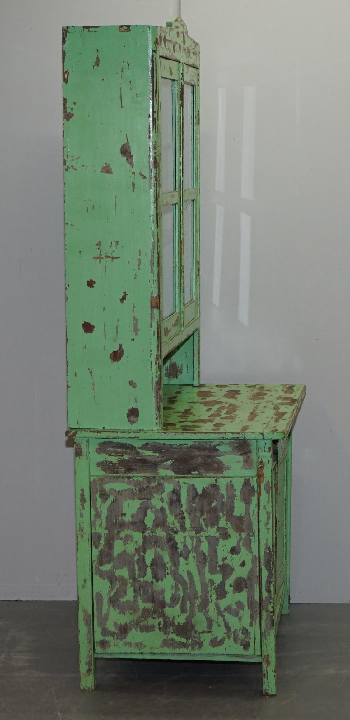 Hand Painted Victorian Distressed Green Dresser Bookcase or Kitchen Cupboard For Sale 2