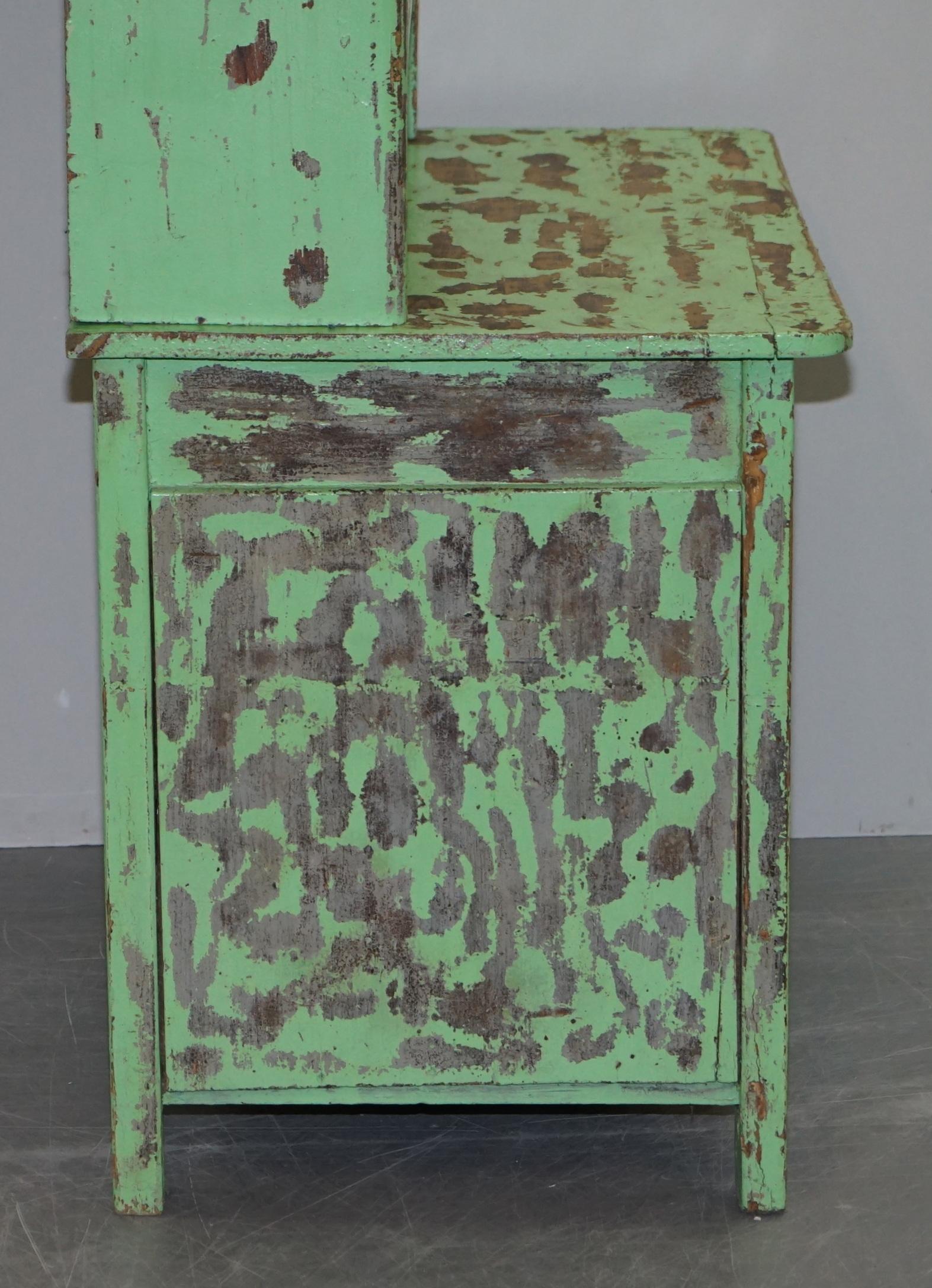 Hand Painted Victorian Distressed Green Dresser Bookcase or Kitchen Cupboard For Sale 3