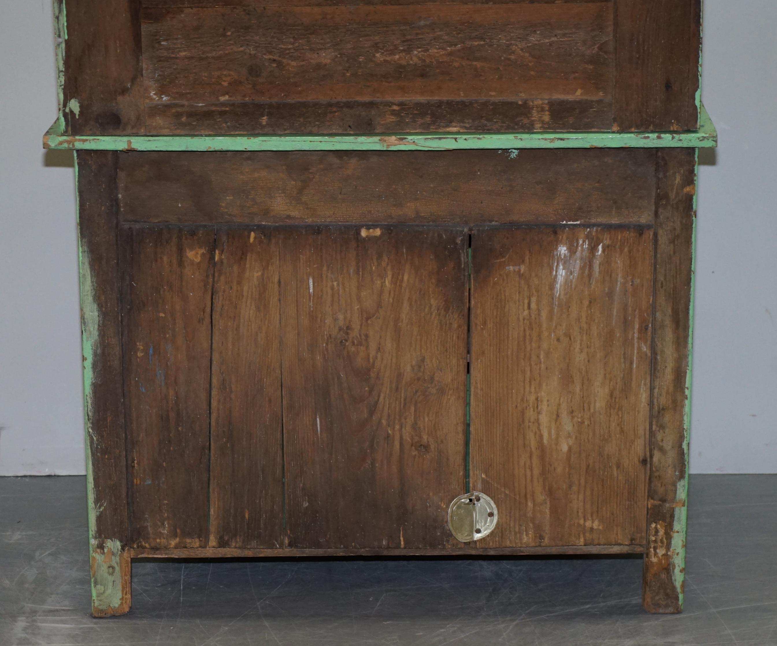 Hand Painted Victorian Distressed Green Dresser Bookcase or Kitchen Cupboard For Sale 5