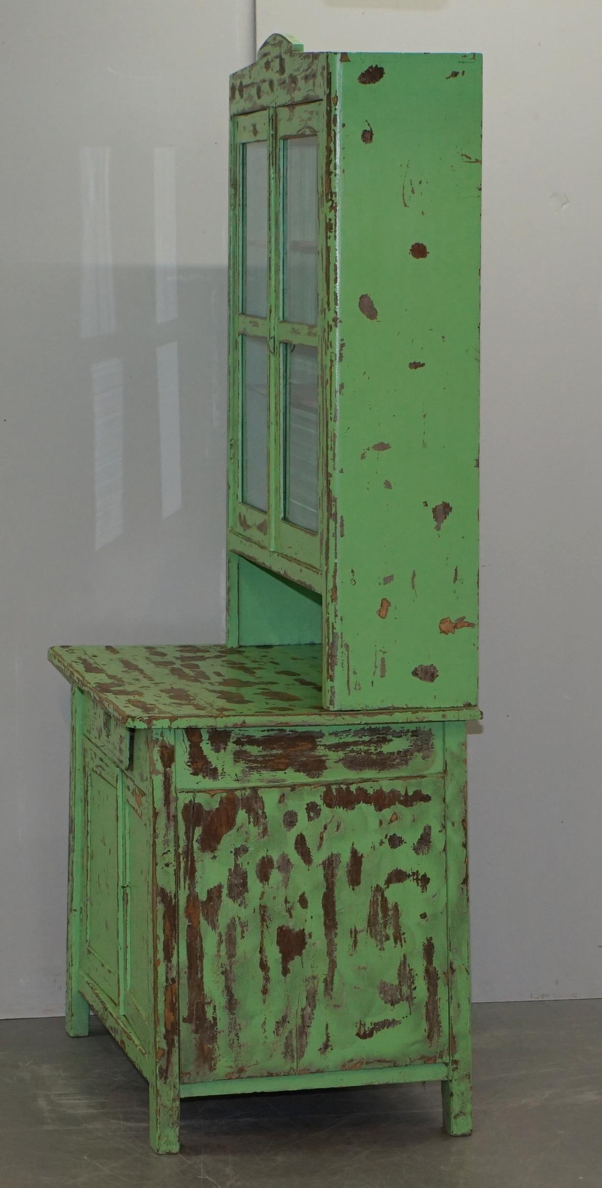 Hand Painted Victorian Distressed Green Dresser Bookcase or Kitchen Cupboard For Sale 6