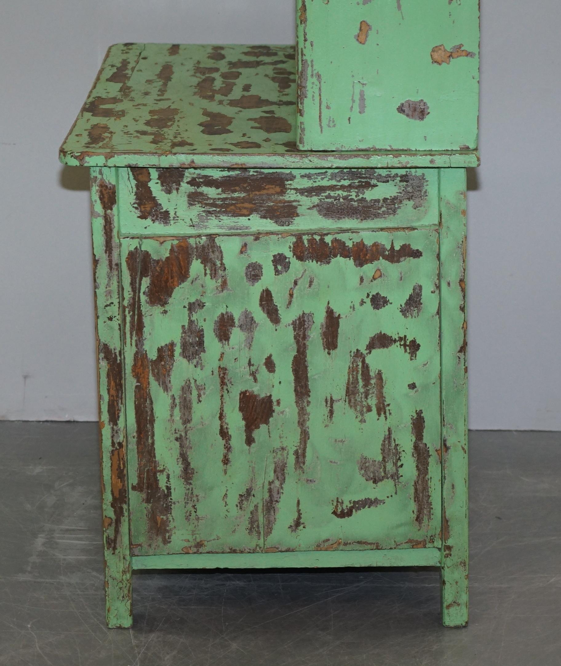 Hand Painted Victorian Distressed Green Dresser Bookcase or Kitchen Cupboard For Sale 7