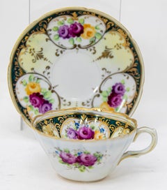 Hand Painted Victorian English Pink Floral Tea Cup Saucer Fine China 1930