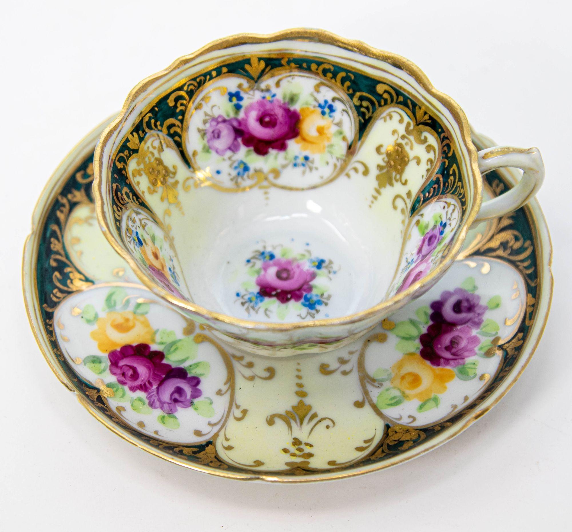 Hand Painted Victorian English Pink Floral Tea Cup Saucer Fine China 1930 In Good Condition In North Hollywood, CA