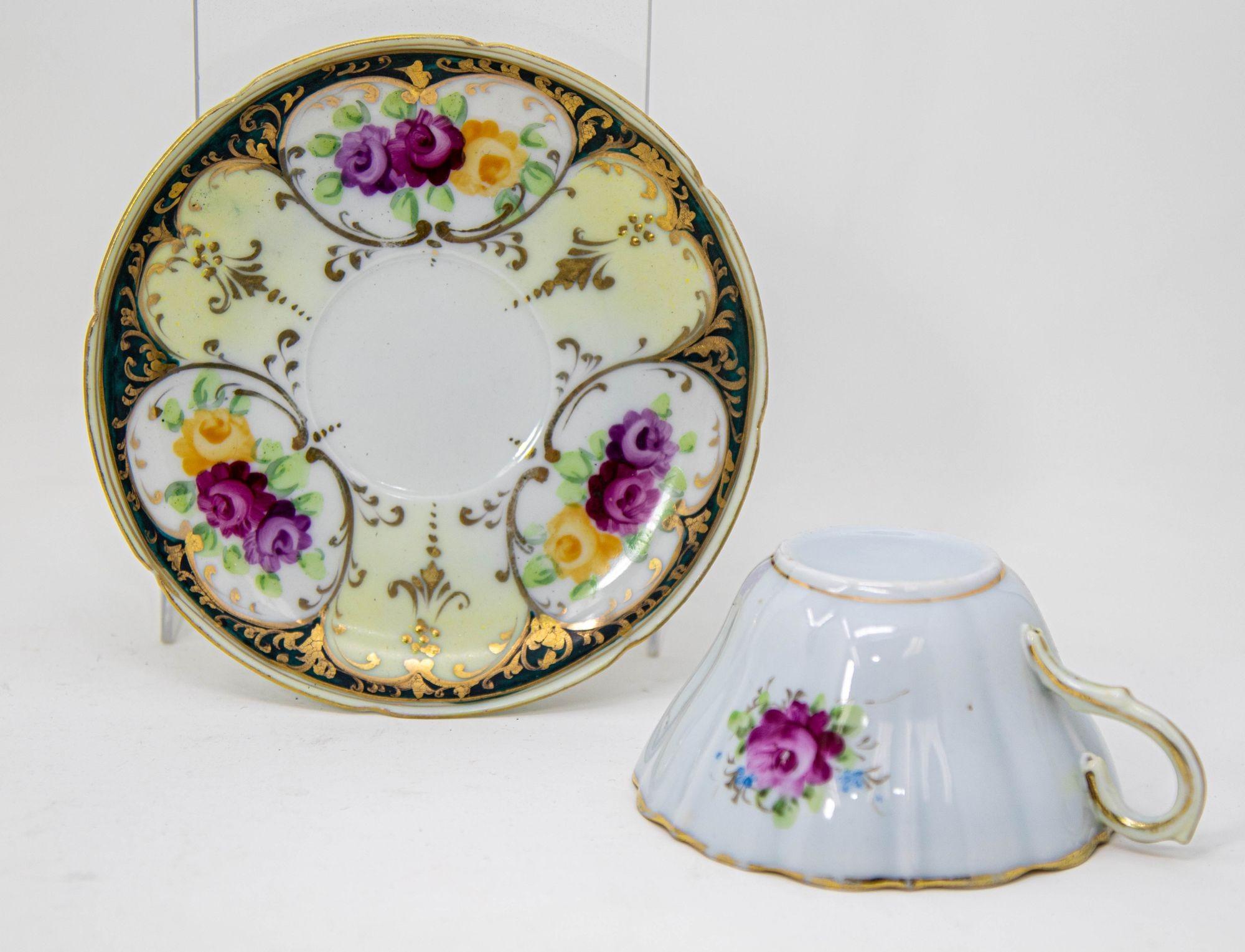 Porcelain Hand Painted Victorian English Pink Floral Tea Cup Saucer Fine China 1930