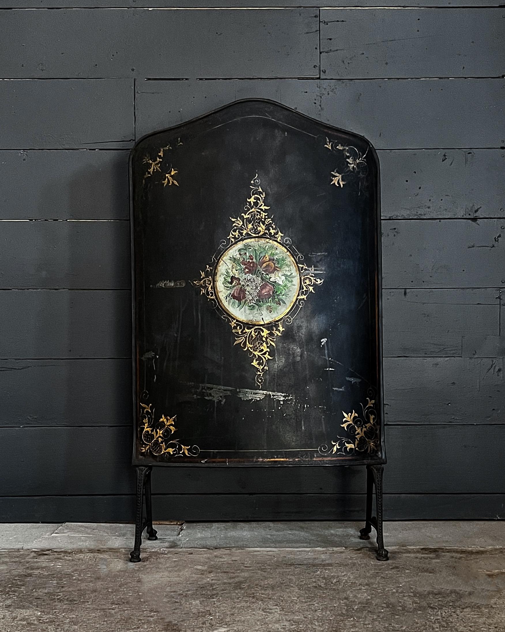 English Hand Painted Victorian Fire Screen