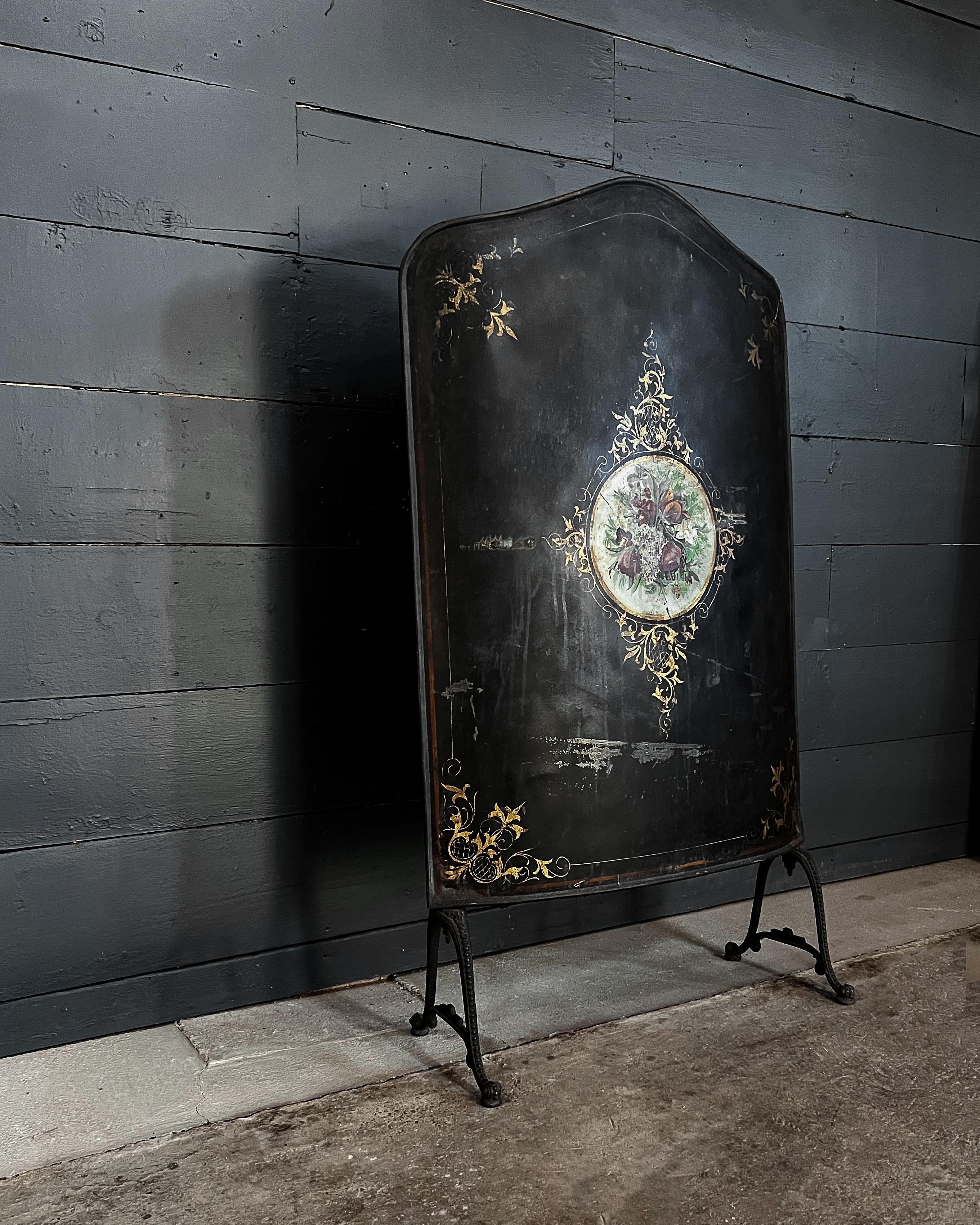Hand Painted Victorian Fire Screen at 1stDibs