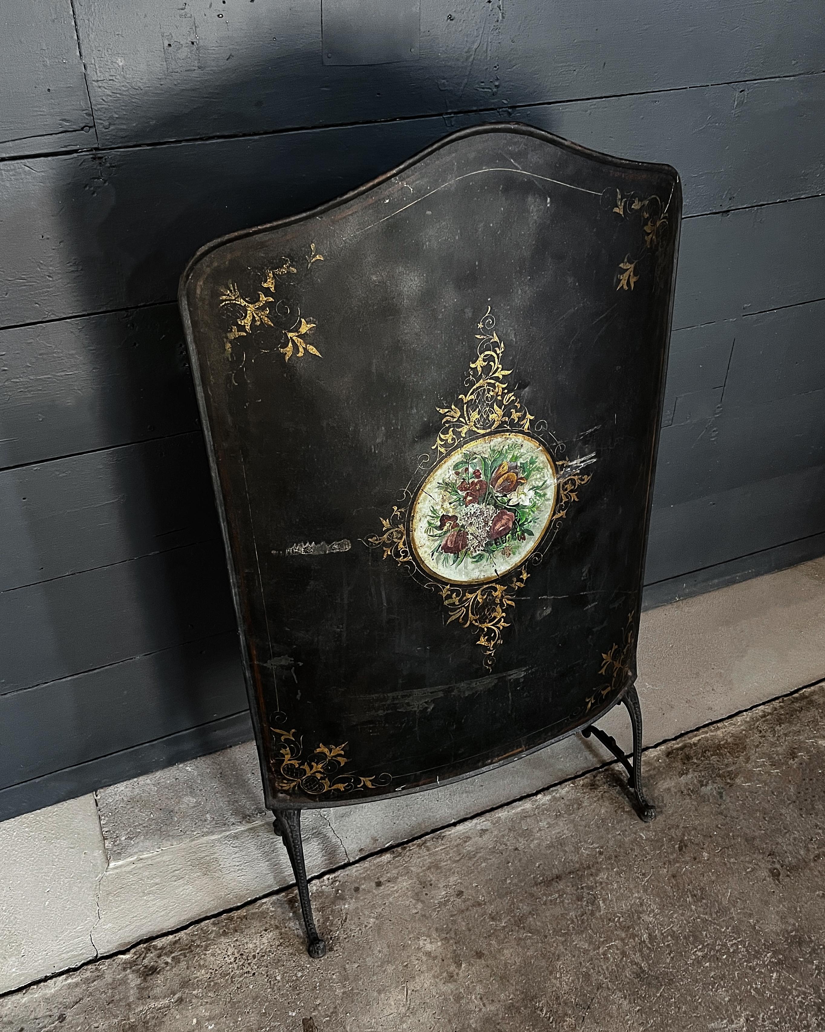 19th Century Hand Painted Victorian Fire Screen