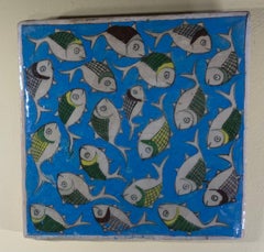 Hand Painted Vintage Ceramic Tile Wall Hanging