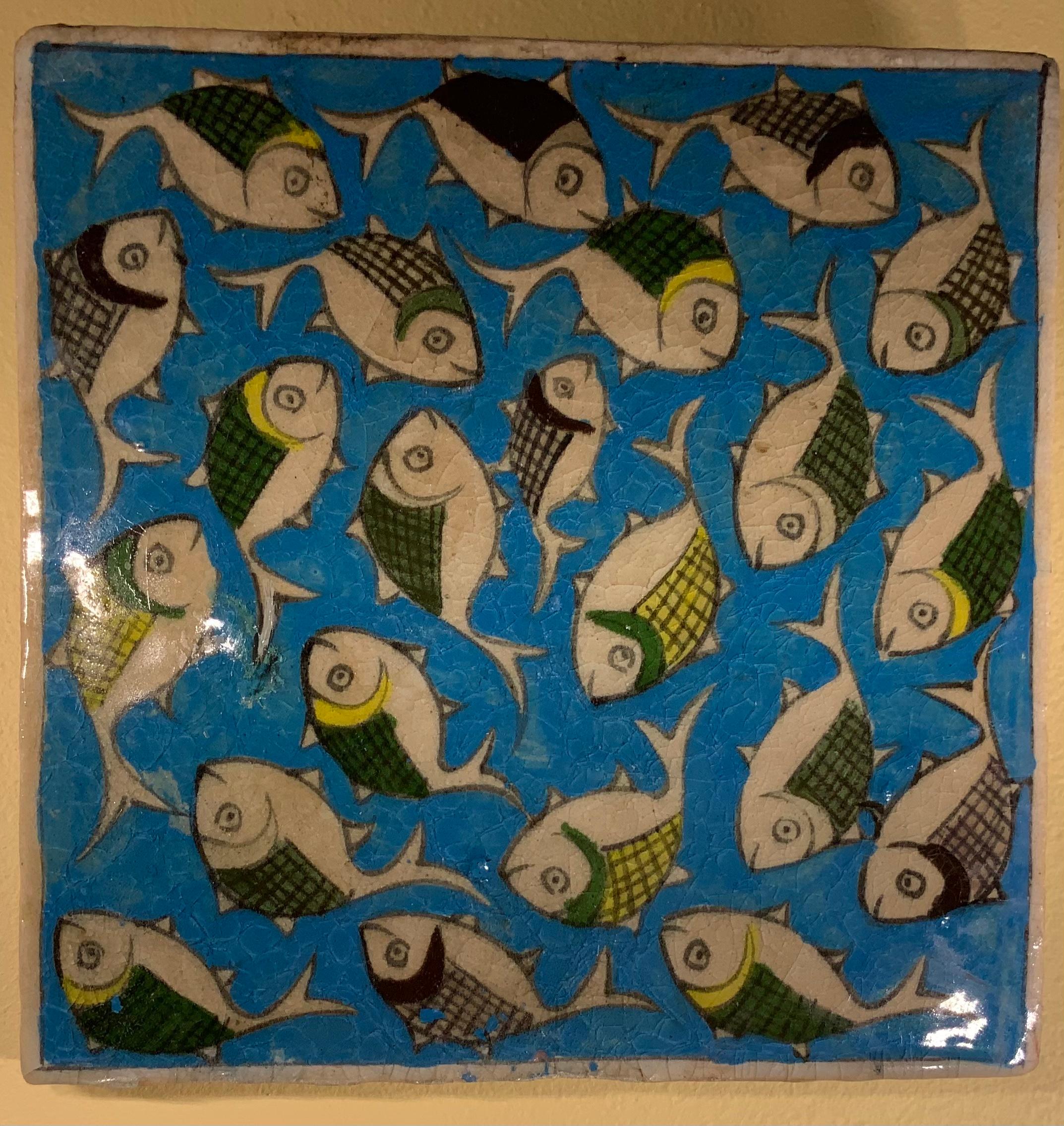 Hand Painted Vintage Ceramic Tile Wall Hanging In Good Condition In Delray Beach, FL