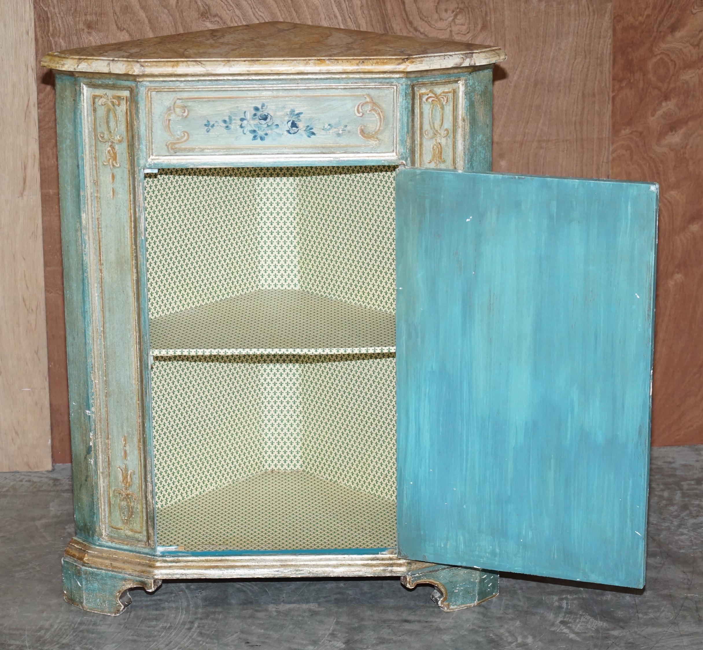 Hand Painted Vintage Corner Pot Cupboard in the French Taste with Marbled Top For Sale 4