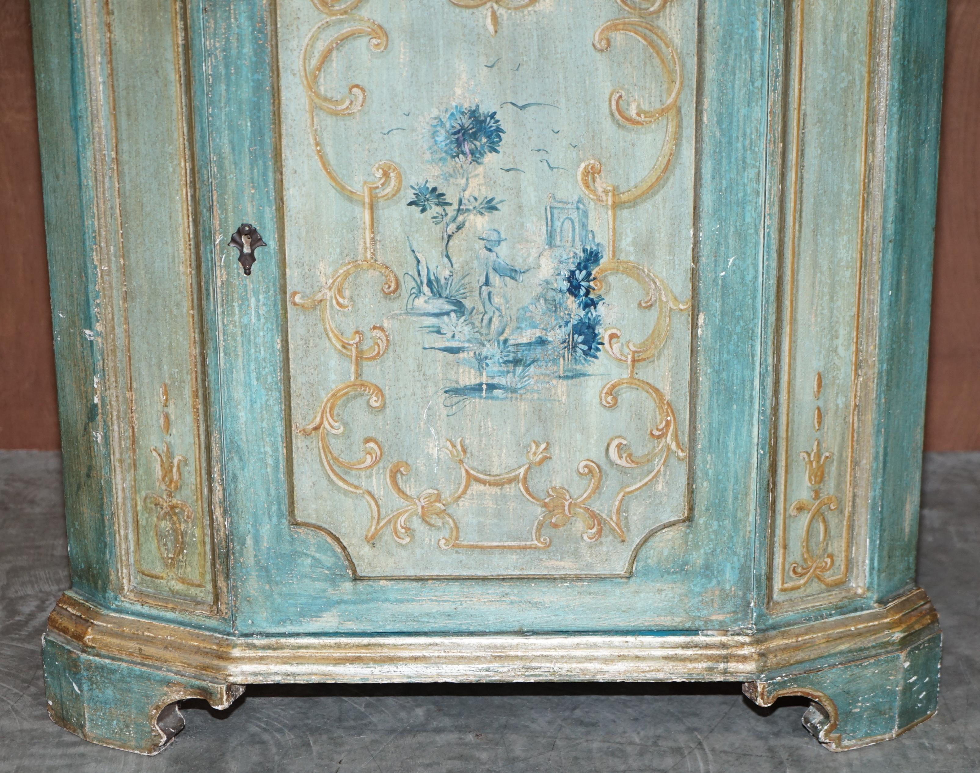 Hand-Painted Hand Painted Vintage Corner Pot Cupboard in the French Taste with Marbled Top For Sale