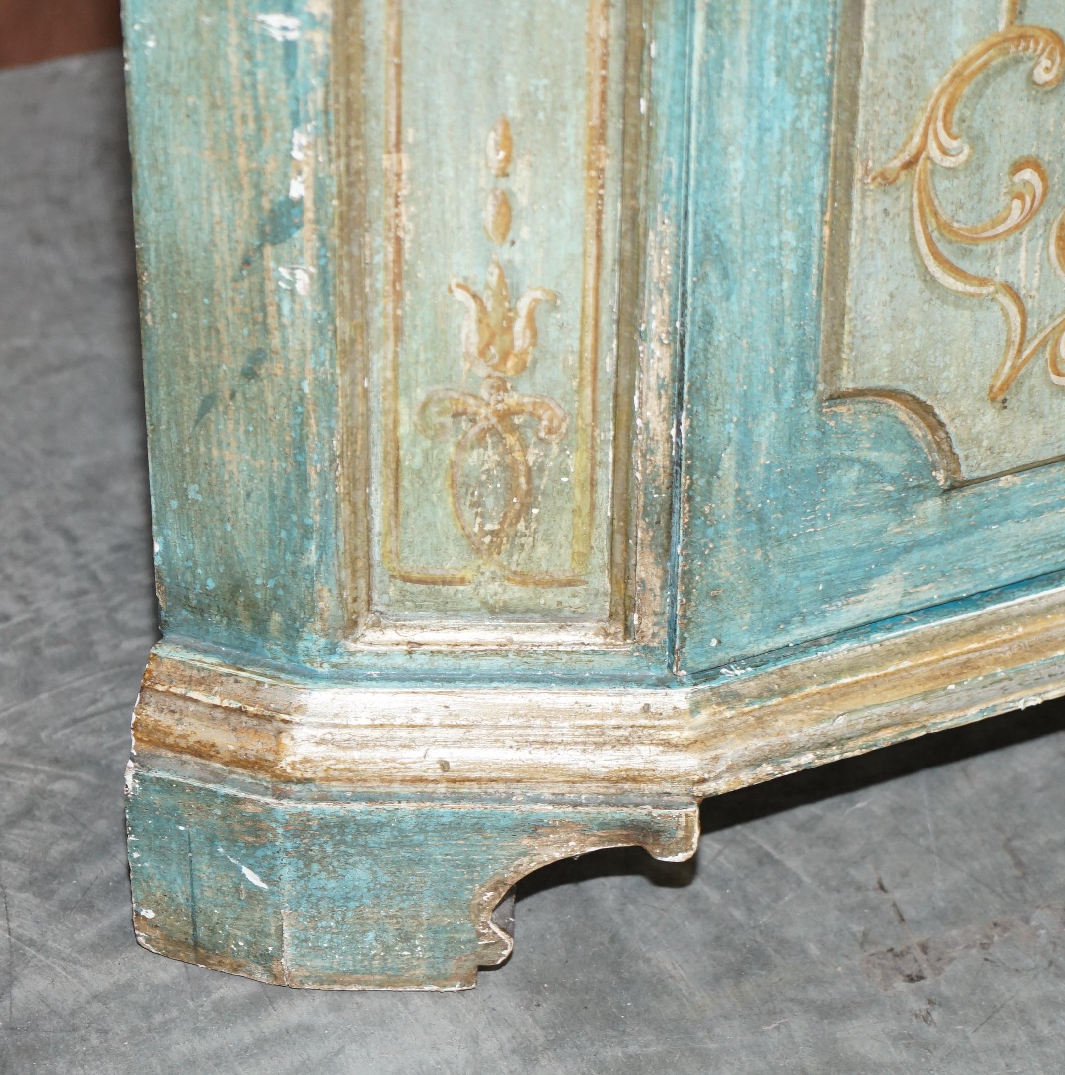Pine Hand Painted Vintage Corner Pot Cupboard in the French Taste with Marbled Top For Sale