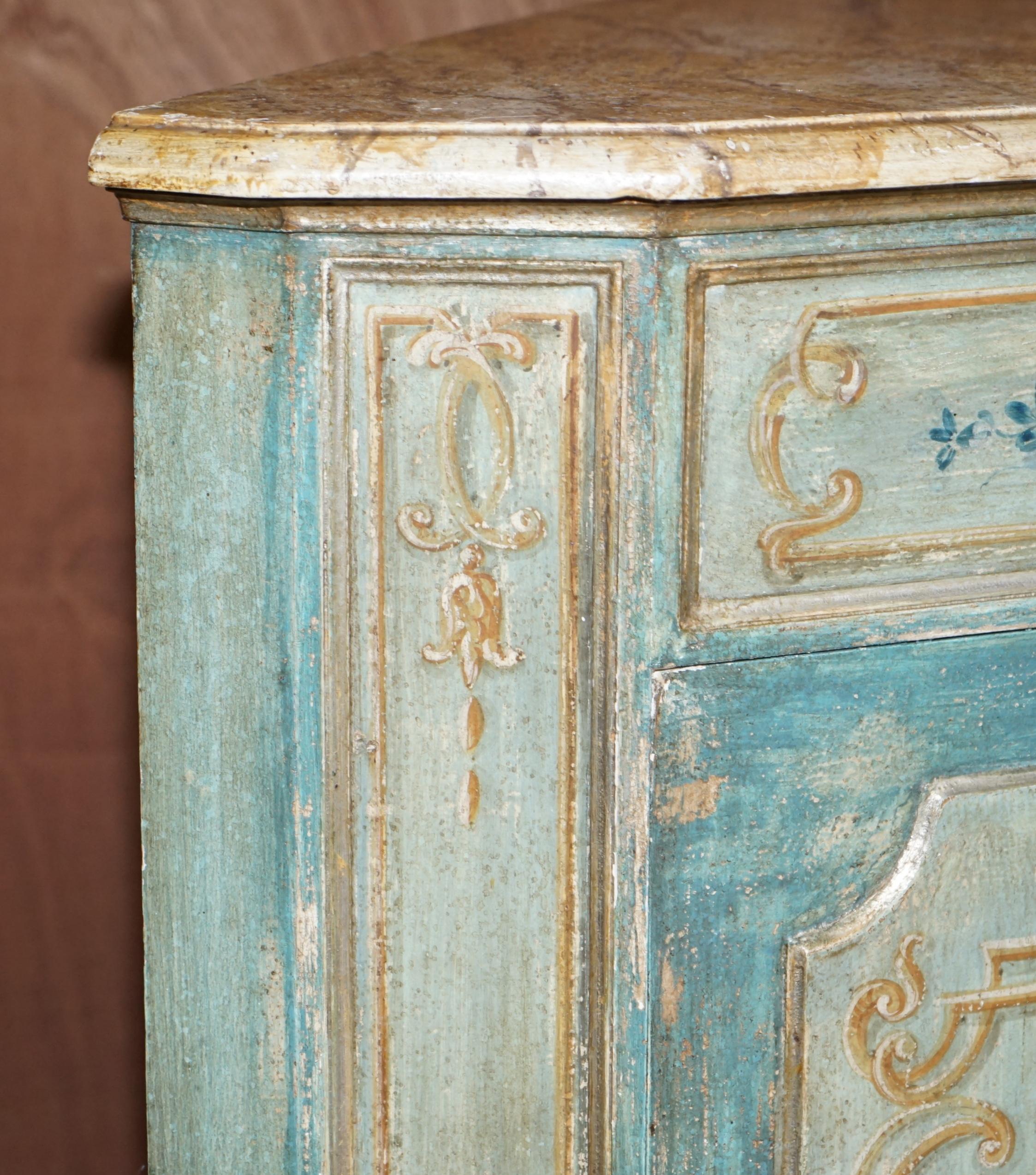 Hand Painted Vintage Corner Pot Cupboard in the French Taste with Marbled Top For Sale 1