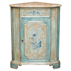 Hand Painted Antique Corner Pot Cupboard in the French Taste with Marbled Top