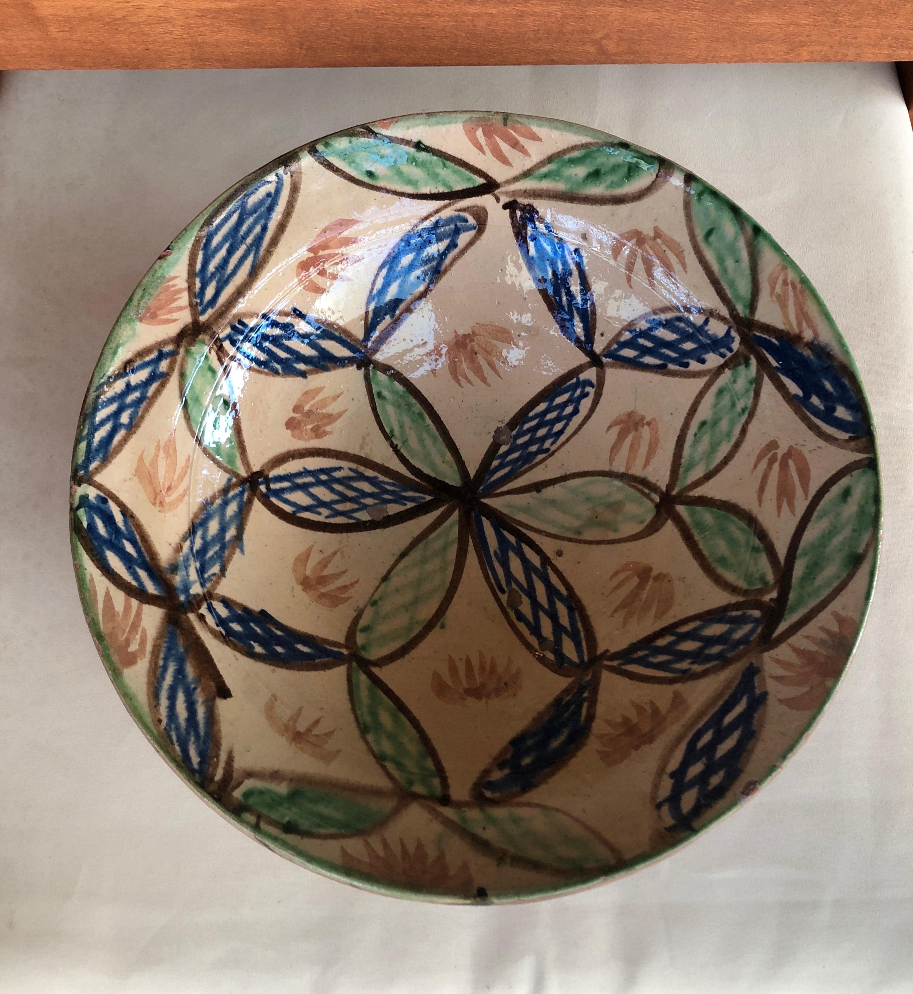 Hand Painted vintage green and blue large decorative bowl.
Size: 13.5