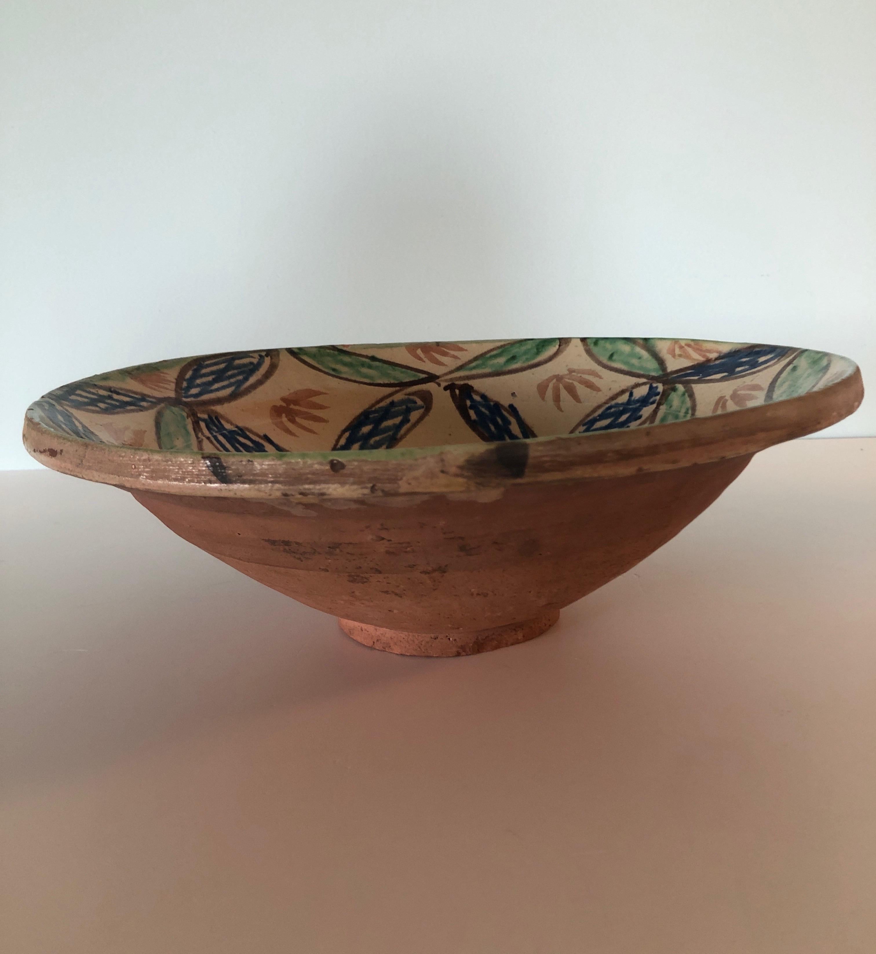 Hand-Crafted Hand Painted Vintage Green and Blue Large Decorative Bowl