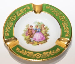 Cendrier rond en porcelaine fine de Limoges France peint à la main