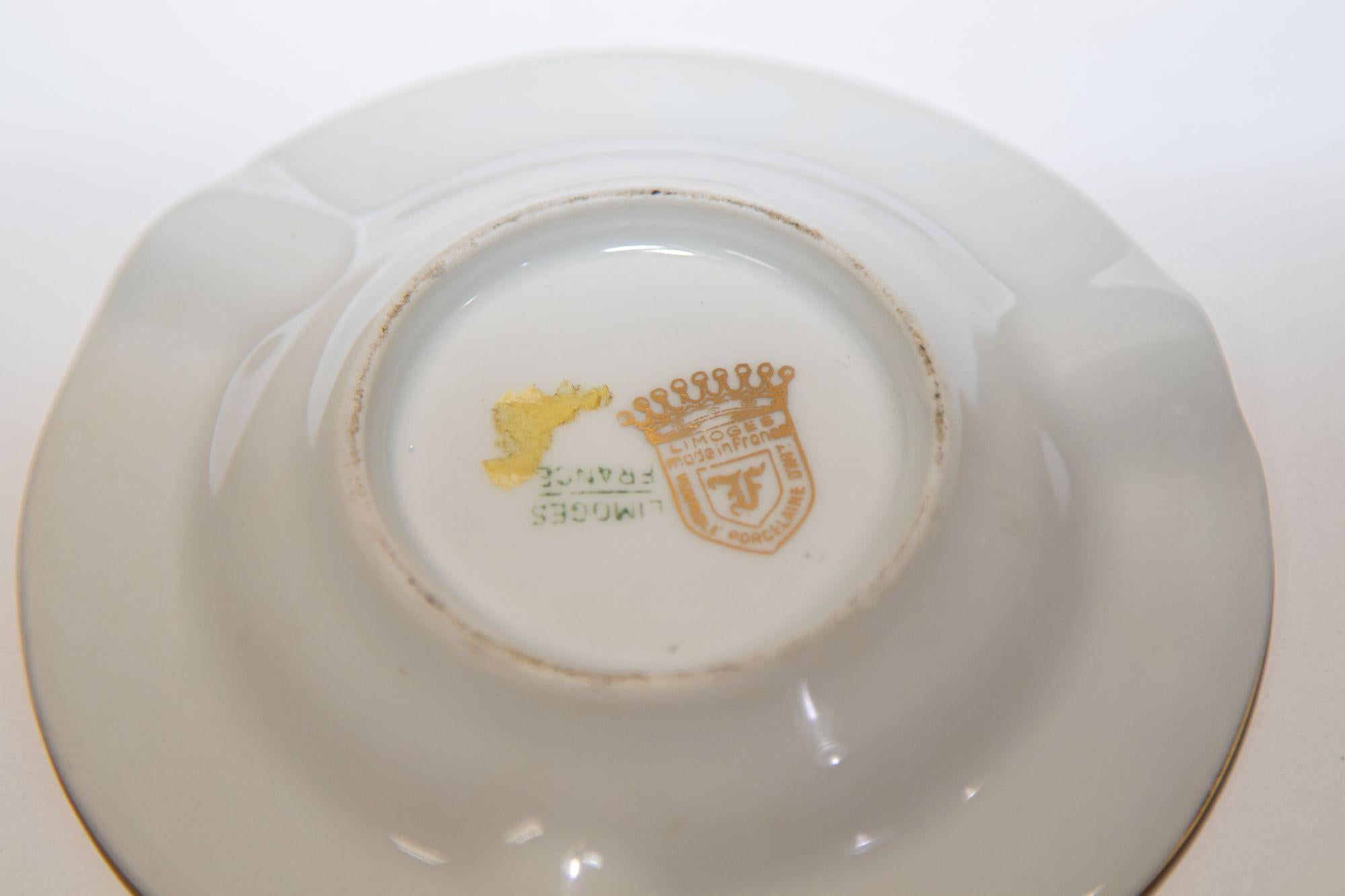 French Hand-Painted Vintage Limoges France Round Fine Porcelain Ashtray