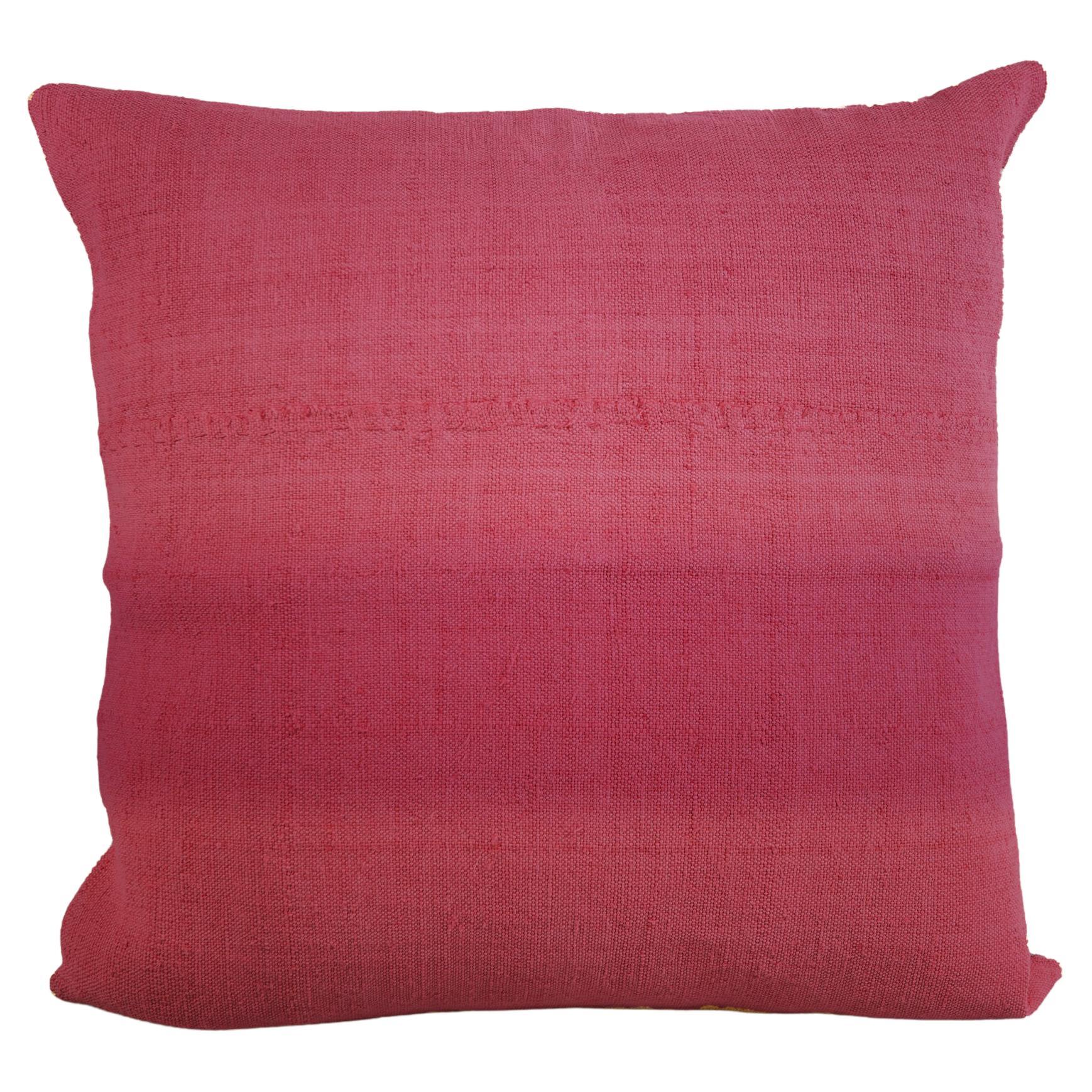 Hand Felted Reversible Silk and Wool Pillow with Red Colored Trim, in
