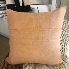 Hand Painted Vintage Linen and Hemp Large Pillow in Salmon & Gold (for Mame)