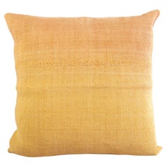 Hand Painted Vintage Linen and Hemp Large Pillow in Yellow Tones, in Stock