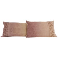 Hand Painted Vintage Linen and Hemp Small Pillow in Tan Tones, in Stock