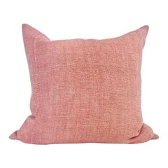 Hand Painted Vintage Linen & Hemp Large Pillow in Pink Tones, In Stock