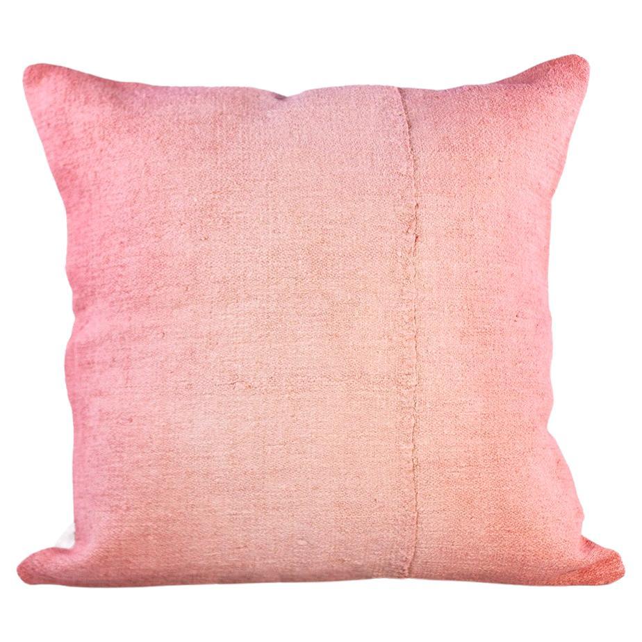 Hand Painted Artisanal Vintage Linen Pillow in Pink Ombre, in Stock For