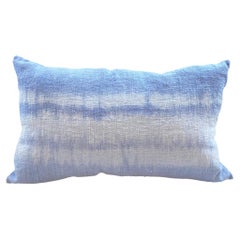 Hand Painted Vintage Linen & Hemp Lumbar Pillow in Light Blue Tones, in Stock