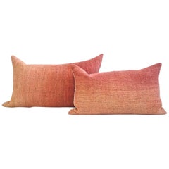 Hand Painted Vintage Linen & Hemp Medium Pillow in Orange Tones, in Stock