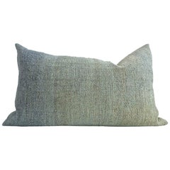 Hand Painted Vintage Linen and Hemp Small Pillow in Green Tones, in Stock