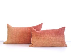 Hand Painted Vintage Linen Large Pillow in Orange Tones, in Stock