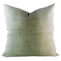 Hand Painted Vintage Linen Square Throw Pillow in Green Tones, in Stock