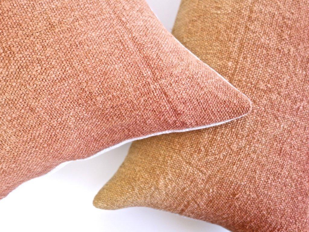 Hand Painted Vintage Linen and Hemp Square Pillow in Orange Tones, in Stock 5