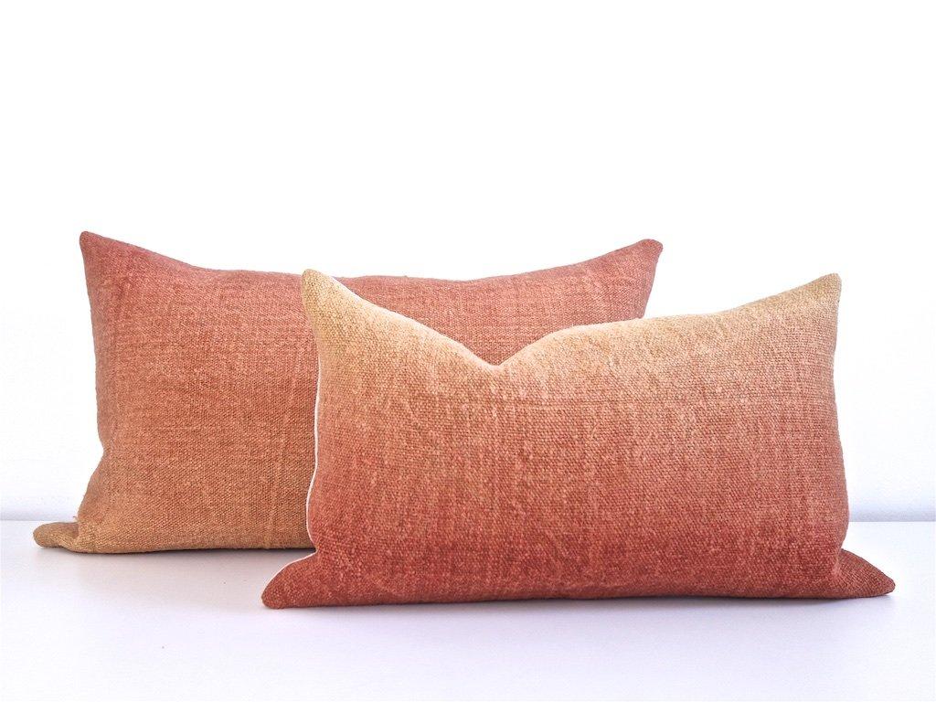 Hand Painted Vintage Linen and Hemp Square Pillow in Orange Tones, in Stock 6