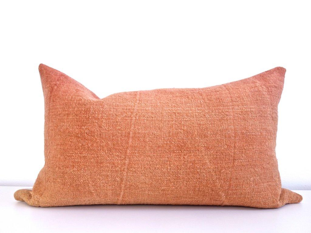 Hand Painted Vintage Linen and Hemp Square Pillow in Orange Tones, in Stock 3