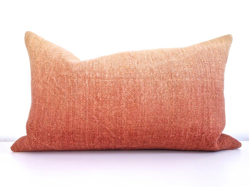 Hand Painted Vintage Linen and Hemp Square Pillow in Orange Tones, in Stock 4