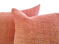 Hand Painted Vintage Linen and Hemp Square Pillow in Orange Tones, in Stock